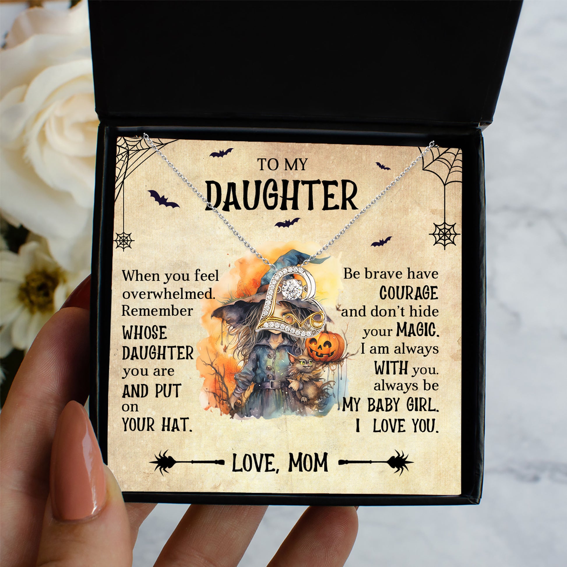 Daughter Halloween Inspired - Put Your Hat On and Don't Hide Your Magic Love Dancing Heart Necklace - Mallard Moon Gift Shop