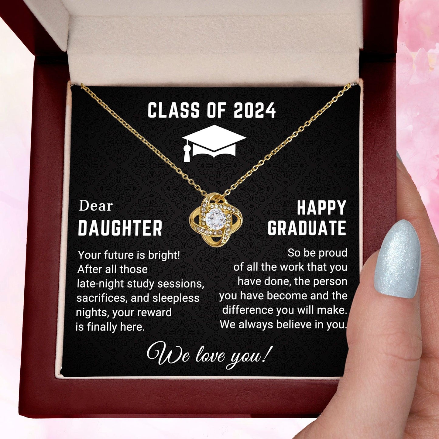 Dear Daughter Your Future is Bright Graduation Class of 2024 Love Knot Pendant Necklace - Mallard Moon Gift Shop