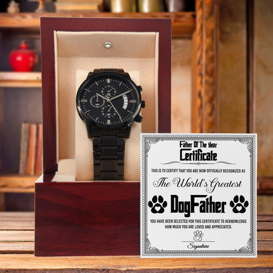 Father of the Year Certificate for the World's Greatest Dog Father Black Chronograph Watch - Mallard Moon Gift Shop