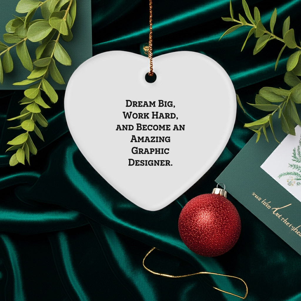 'Dream Big' Graphic Designer Heart Ornament, Gifts from Friends, Cute Inspirational Christmas Memorable Present, Unique Gift for Him or Her