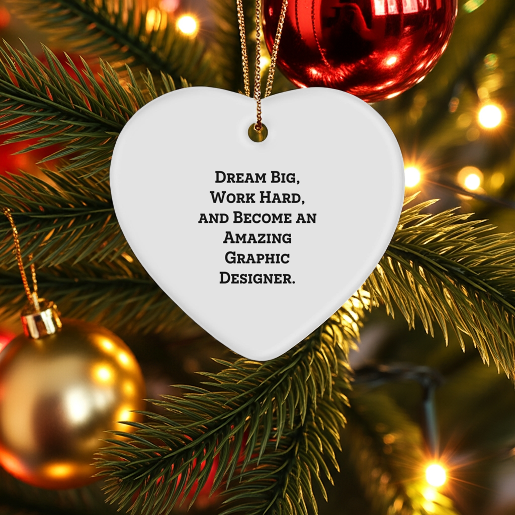 'Dream Big' Graphic Designer Heart Ornament, Gifts from Friends, Cute Inspirational Christmas Memorable Present, Unique Gift for Him or Her