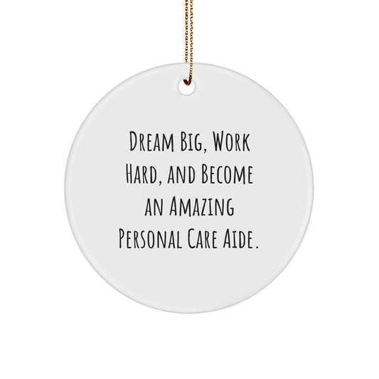 Dream Big, Work Hard, Gifts for Personal Care Aide, Circle Ornament, Inspirational Quote, Gifts from Family, Christmas Unique Gifts
