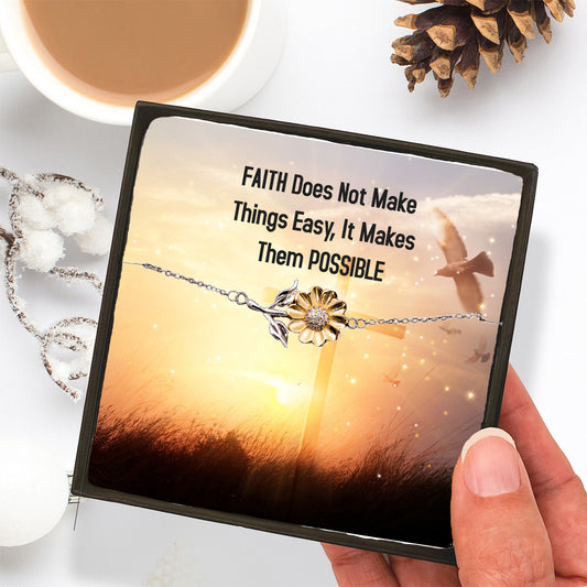 Faith-Inspired Sunflower Bracelet – Sterling Silver with 18K Gold-Plated Petals – Christian Jewelry Gift for Women & Teens – Encouraging Religious Quote - Mallard Moon Gift Shop