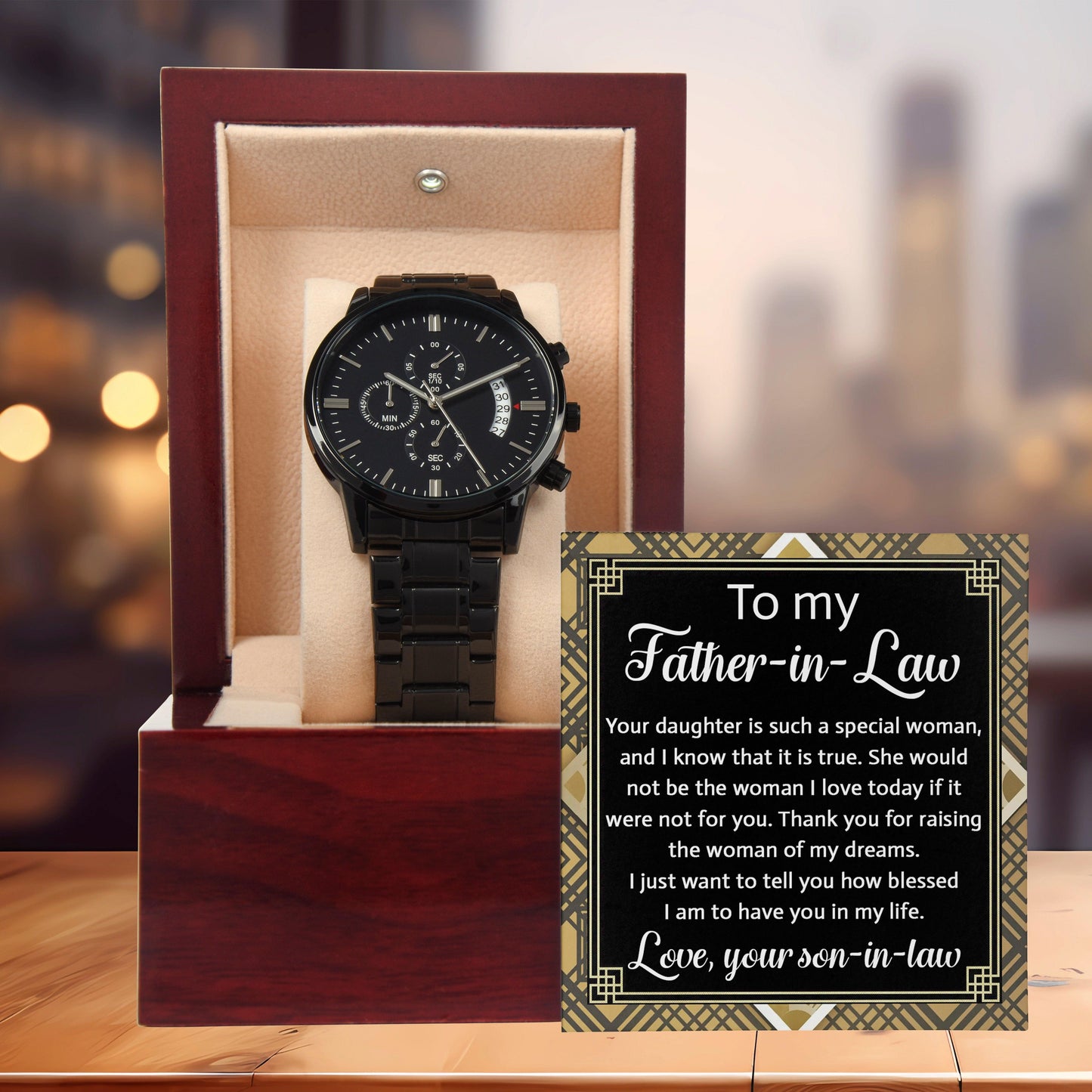 Gift for Father-In-Law - Your Daughter is a Special Woman From Son-in-law Black Chronograph Watch - Mallard Moon Gift Shop