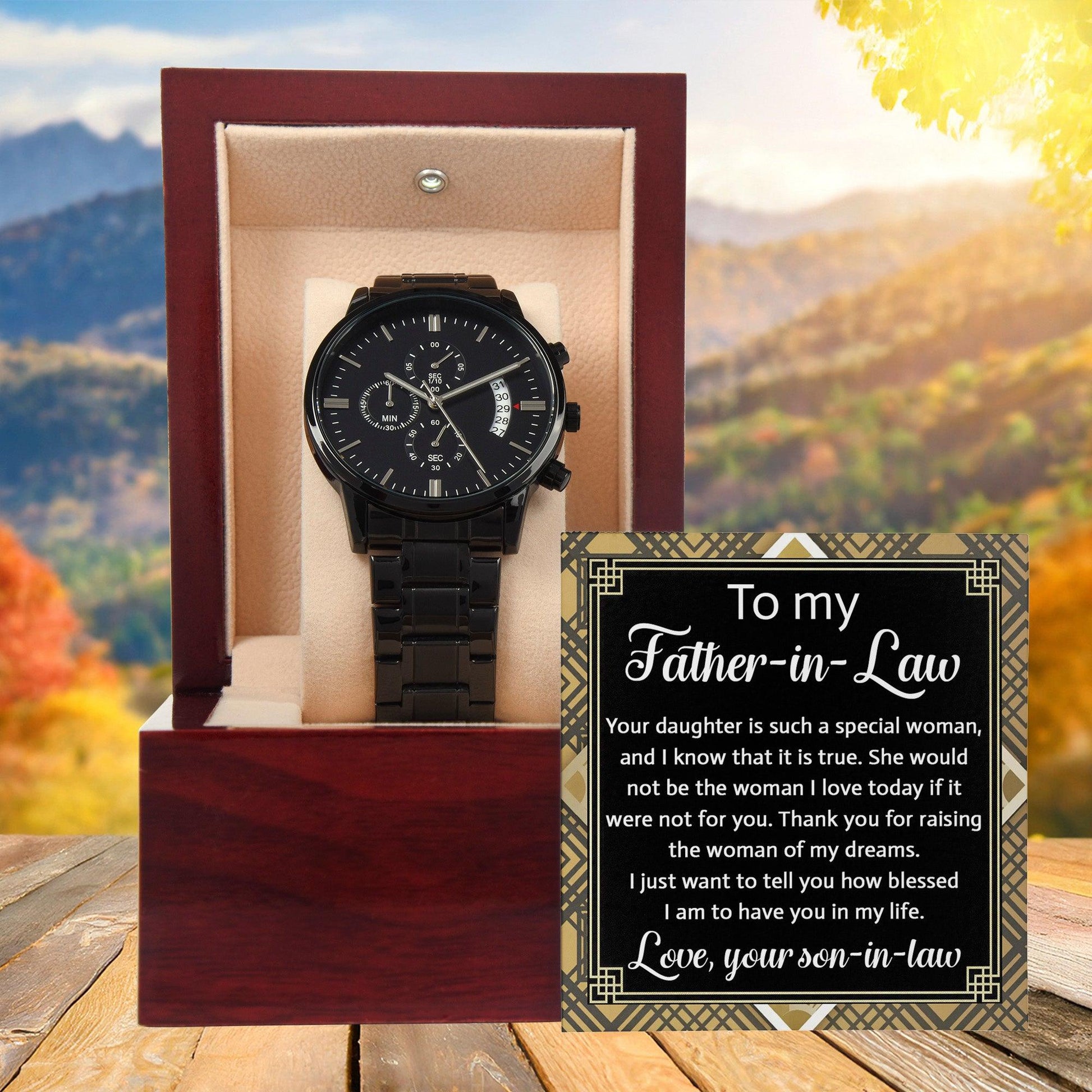 Gift for Father-In-Law - Your Daughter is a Special Woman From Son-in-law Black Chronograph Watch - Mallard Moon Gift Shop