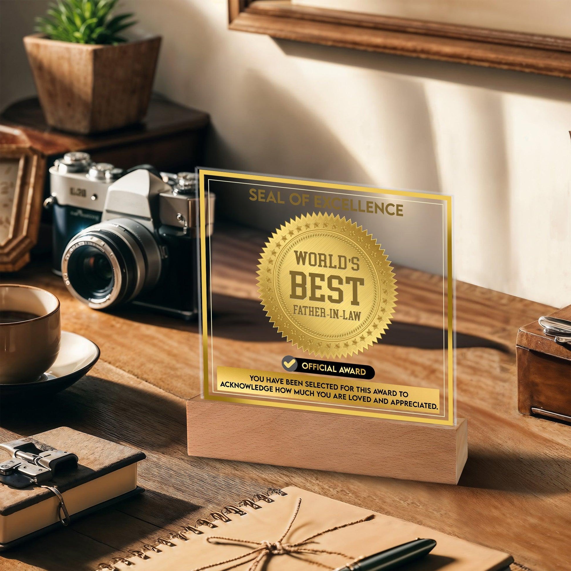Gift for Father-in-Law Seal of Excellence Award World's Best Father-in-Law Acrylic Plaque - Mallard Moon Gift Shop