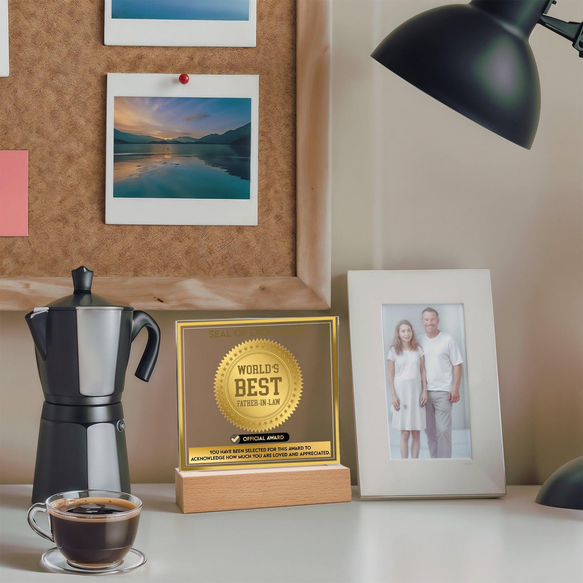 Gift for Father-in-Law Seal of Excellence Award World's Best Father-in-Law Acrylic Plaque - Mallard Moon Gift Shop