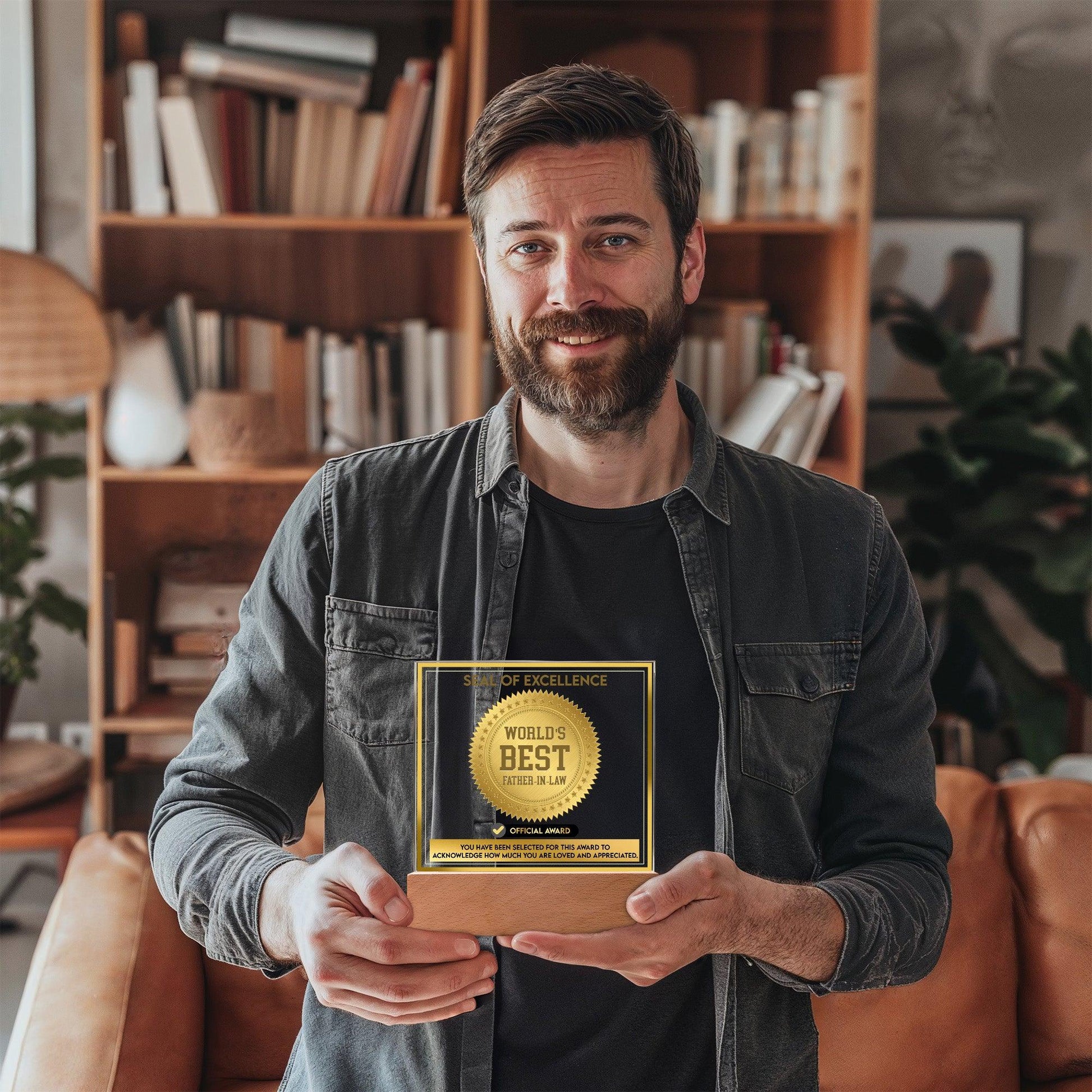 Gift for Father-in-Law Seal of Excellence Award World's Best Father-in-Law Acrylic Plaque - Mallard Moon Gift Shop