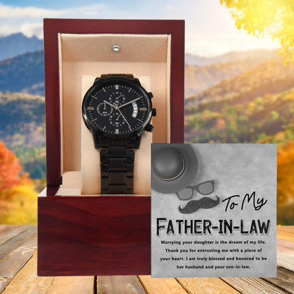 Gift for Father-in-Law - Honored To Be Your Son-in-Law Black Chronograph Watch - Mallard Moon Gift Shop