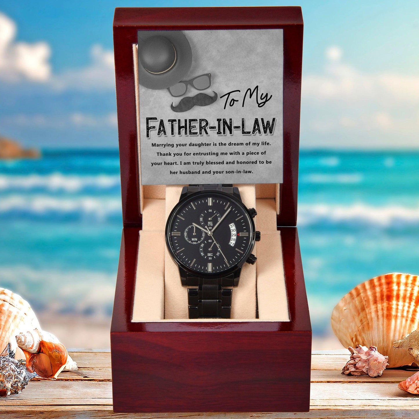 Gift for Father-in-Law - Honored To Be Your Son-in-Law Black Chronograph Watch - Mallard Moon Gift Shop