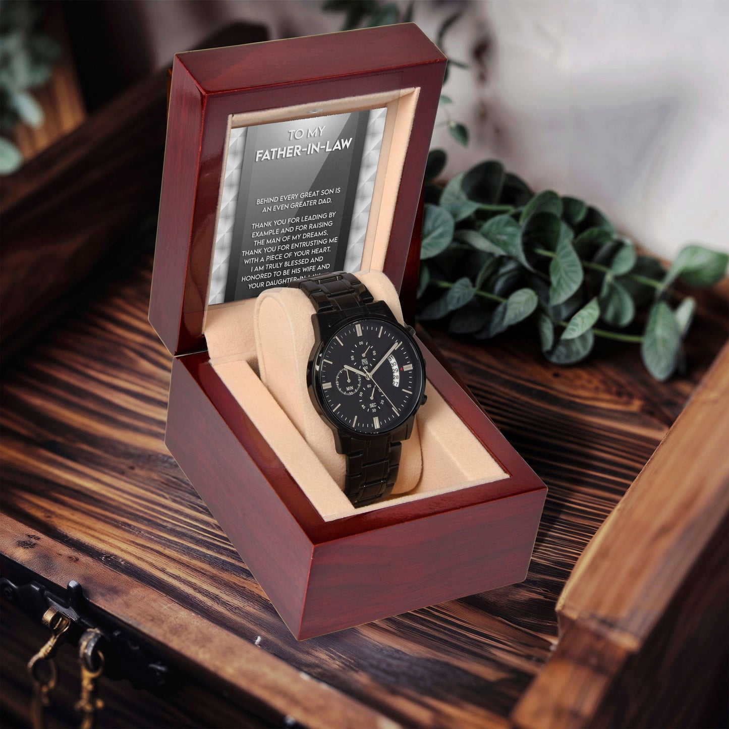 Gift for Father-in-Law Behind Every Great Son Is a Greater Dad Black Chronograph Watch - Mallard Moon Gift Shop