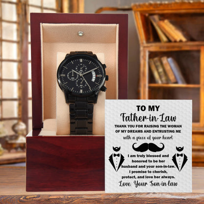 Gift for Father-in-Law Thank You For Raising the Woman of My Dreams  Black Chronograph Watch - Mallard Moon Gift Shop