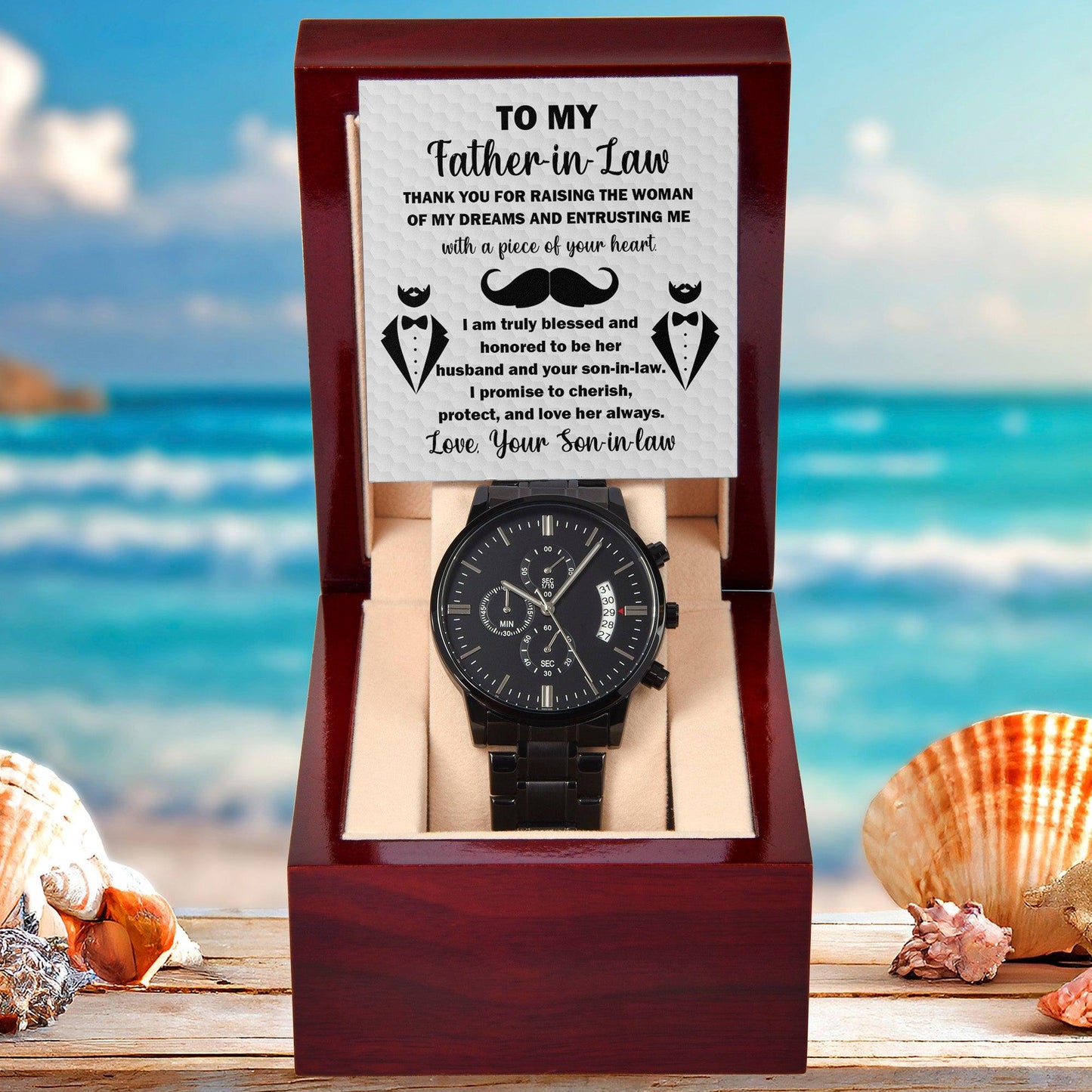 Gift for Father-in-Law Thank You For Raising the Woman of My Dreams  Black Chronograph Watch - Mallard Moon Gift Shop