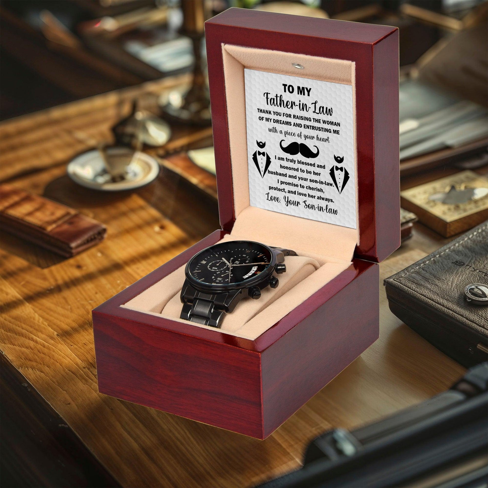 Gift for Father-in-Law Thank You For Raising the Woman of My Dreams  Black Chronograph Watch - Mallard Moon Gift Shop