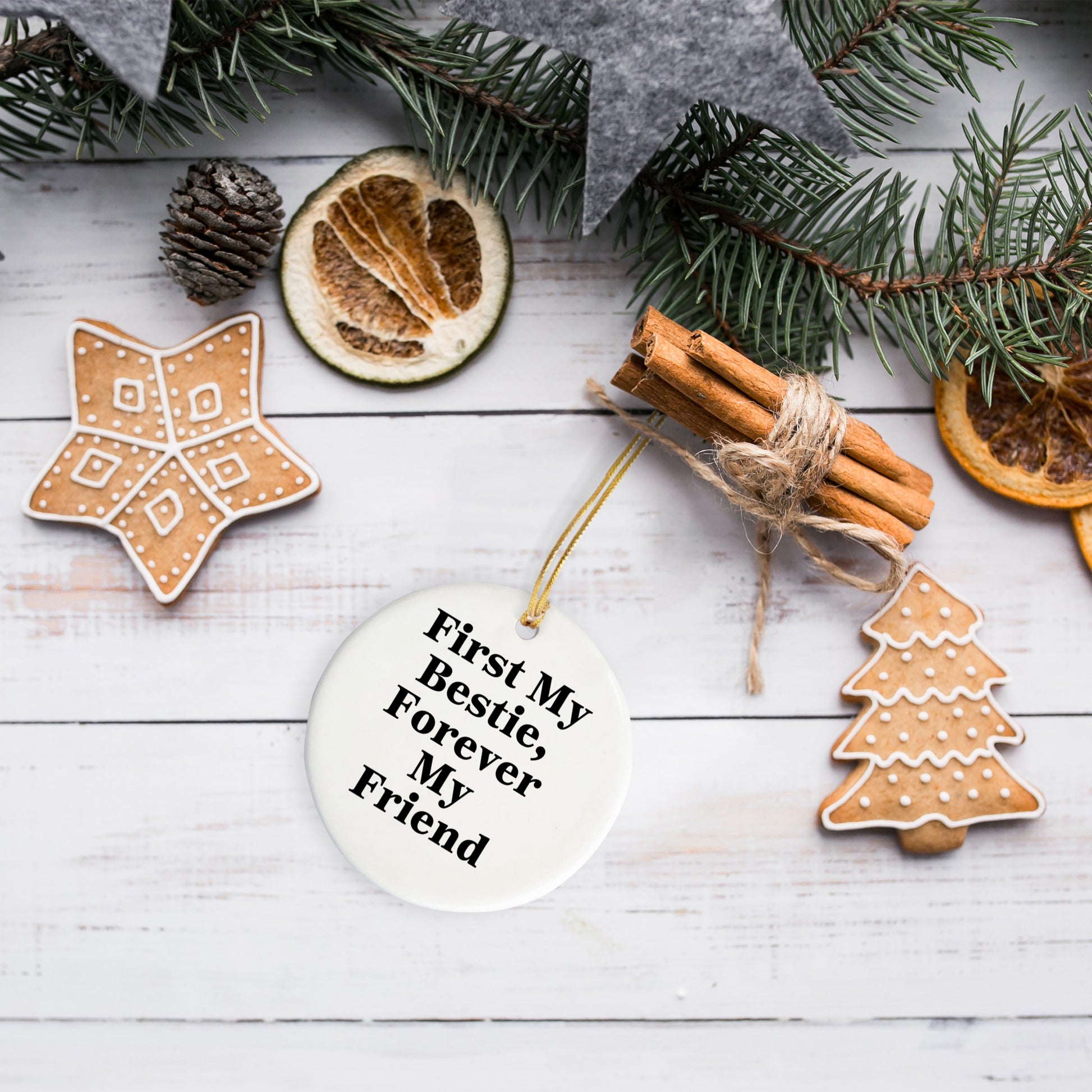 Forever My Bestie, Circle Ornament Gift for Bestie, Funny Christmas Ornament with Quote, Gifts from Friends to Bestie