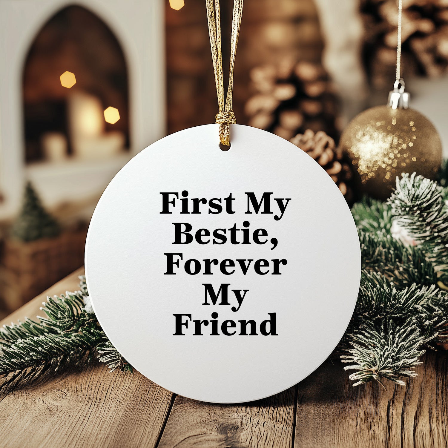 Forever My Bestie, Circle Ornament Gift for Bestie, Funny Christmas Ornament with Quote, Gifts from Friends to Bestie