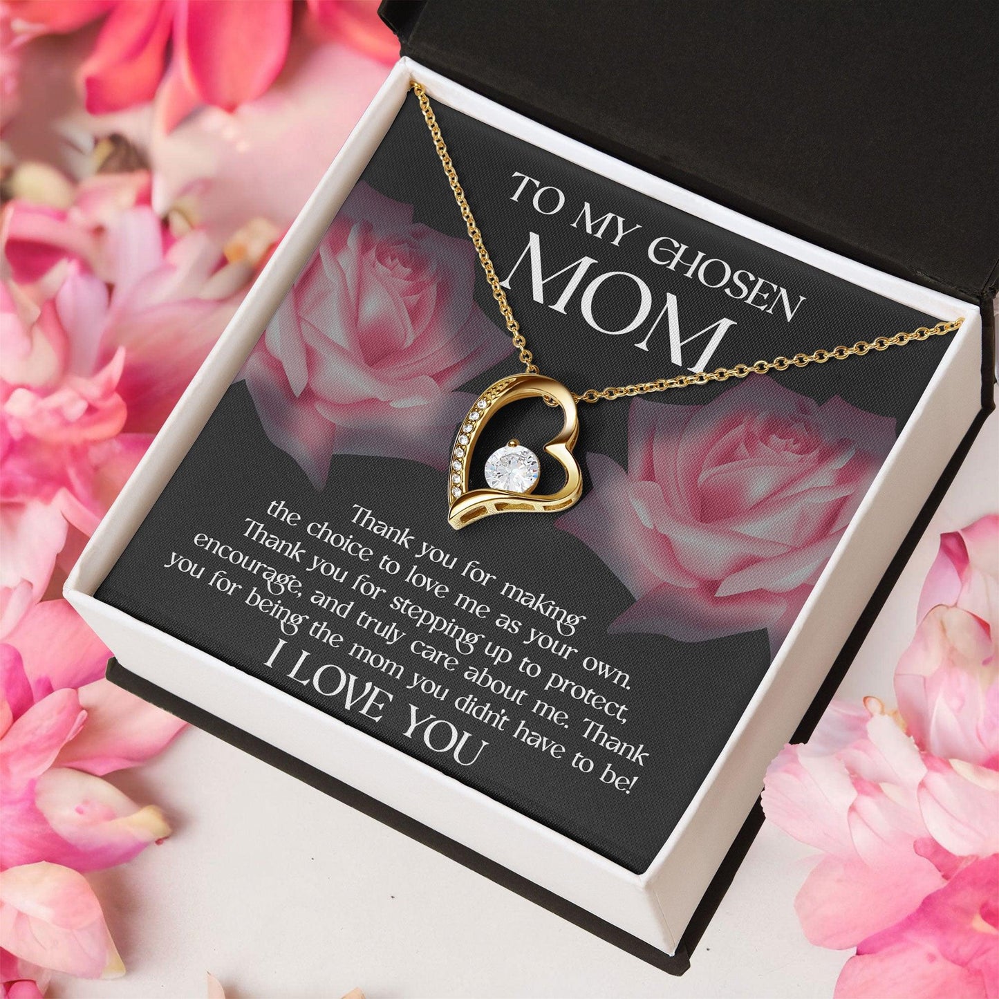 To My Chosen Bonus Mom Thank You for Stepping Up Forever Love Heart Pendant Necklace - Mallard Moon Gift Shop