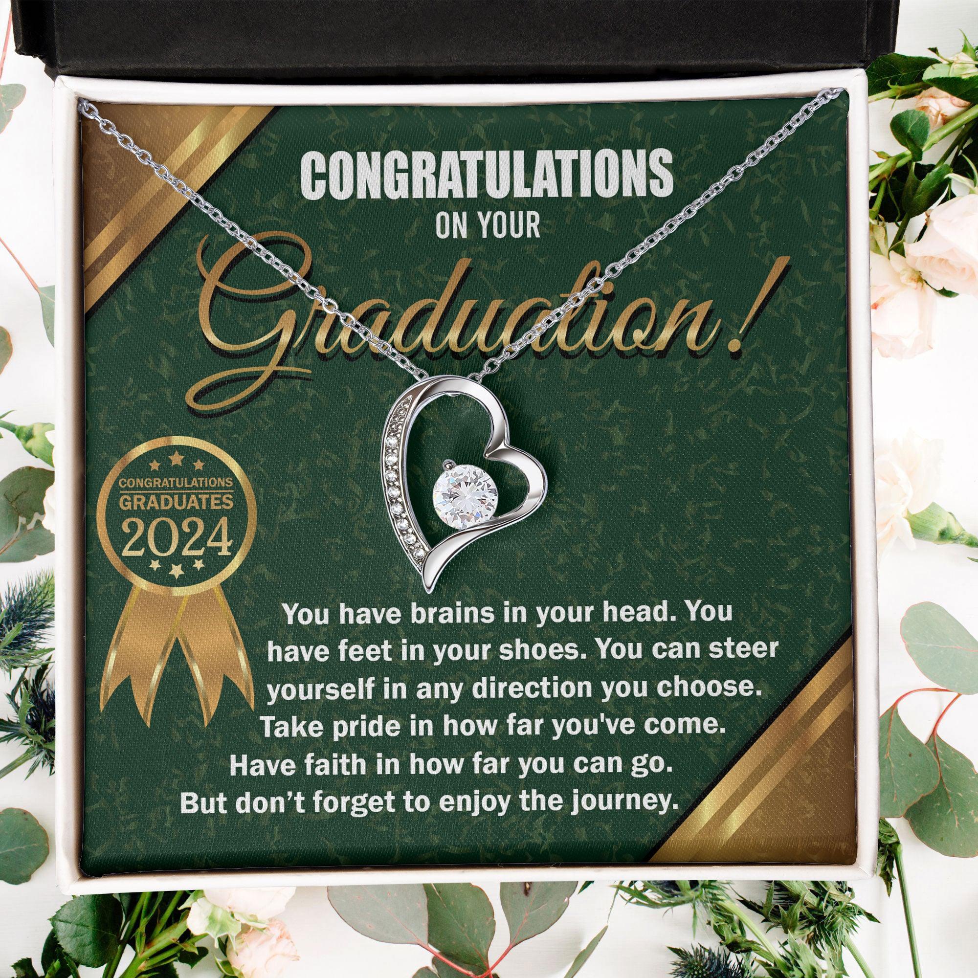 Graduation Gift for Her Congratulations Take Pride Have Faith Enjoy the Journey Heart Pendant Necklace with Gift Box - Mallard Moon Gift Shop