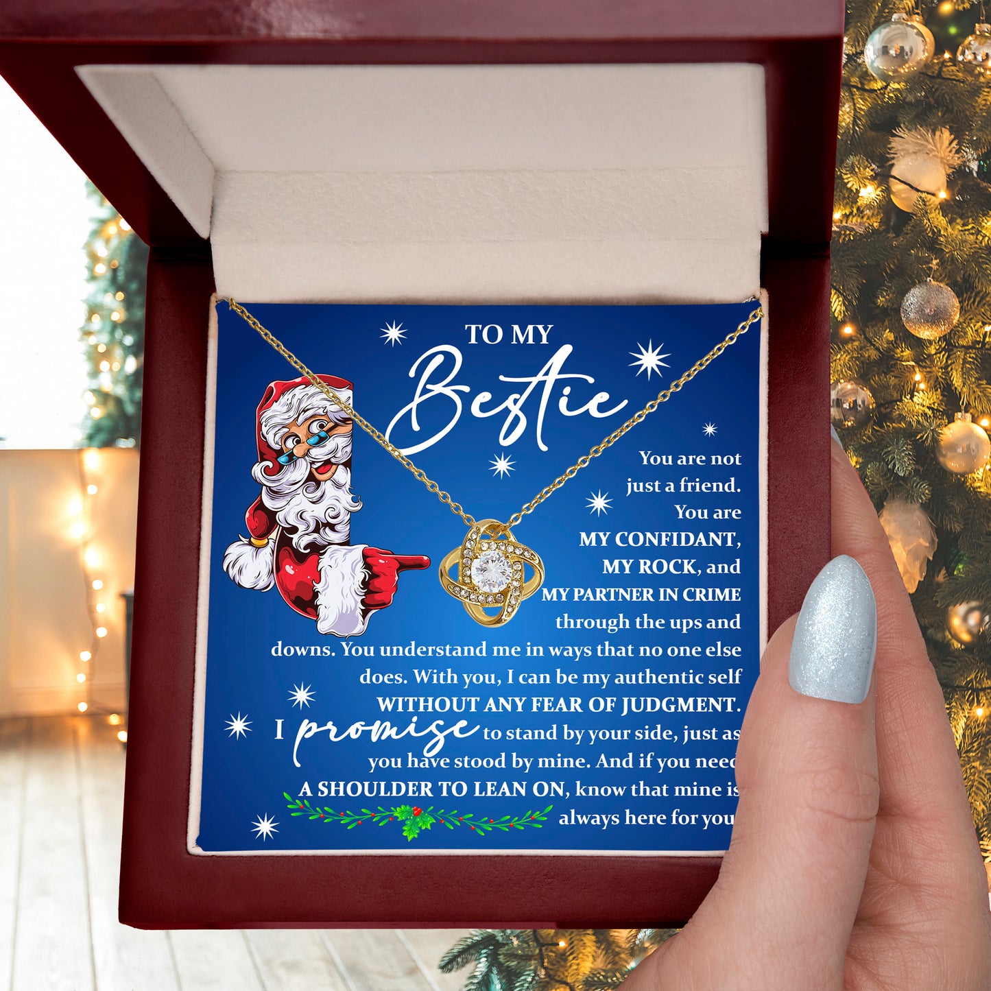 To My Bestie - You are My Rock and My Partner in Crime - Love Knot Necklace - Mallard Moon Gift Shop