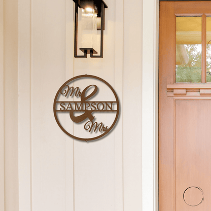 Mr and Mrs Circle Custom Name Steel Wall Sign - Mallard Moon Gift Shop
