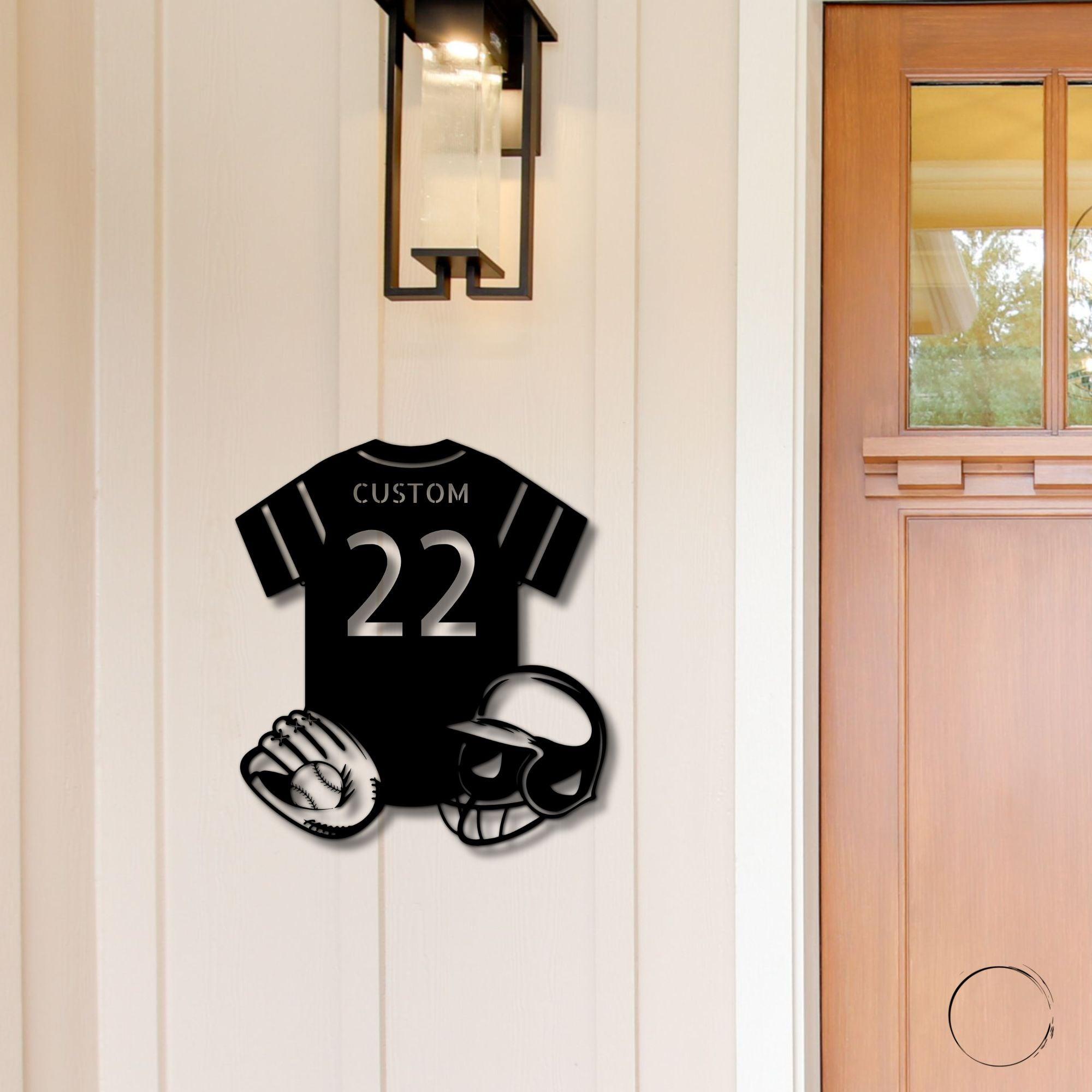 Baseball Gear Custom Name and Jersey Number Metal Wall Sign - Mallard Moon Gift Shop