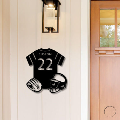 Baseball Gear Custom Name and Jersey Number Metal Wall Sign - Mallard Moon Gift Shop