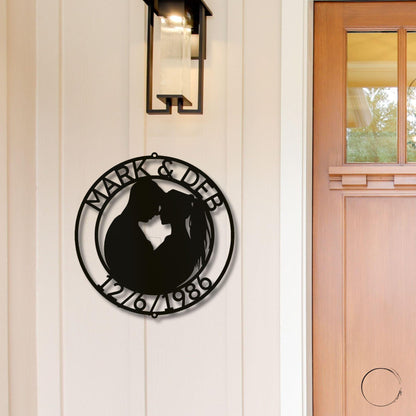 Couple Silhouette Sweetheart Custom Monogram Name Metal Wall Art - Mallard Moon Gift Shop