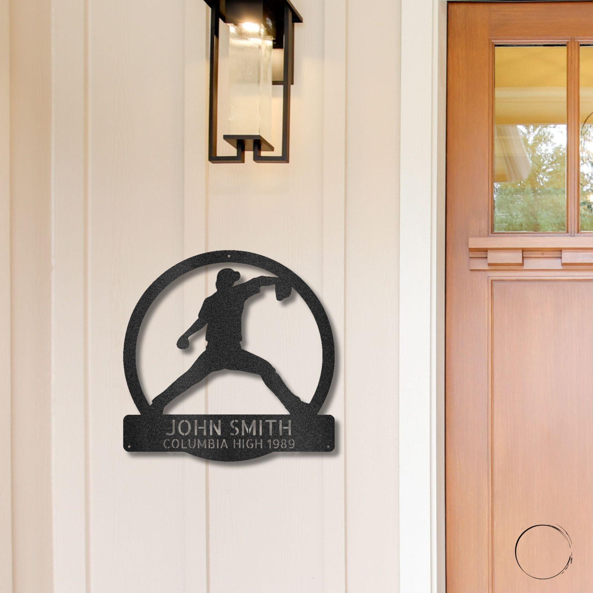 Baseball Pitcher Custom Name Metal Art Wall Sign - Mallard Moon Gift Shop