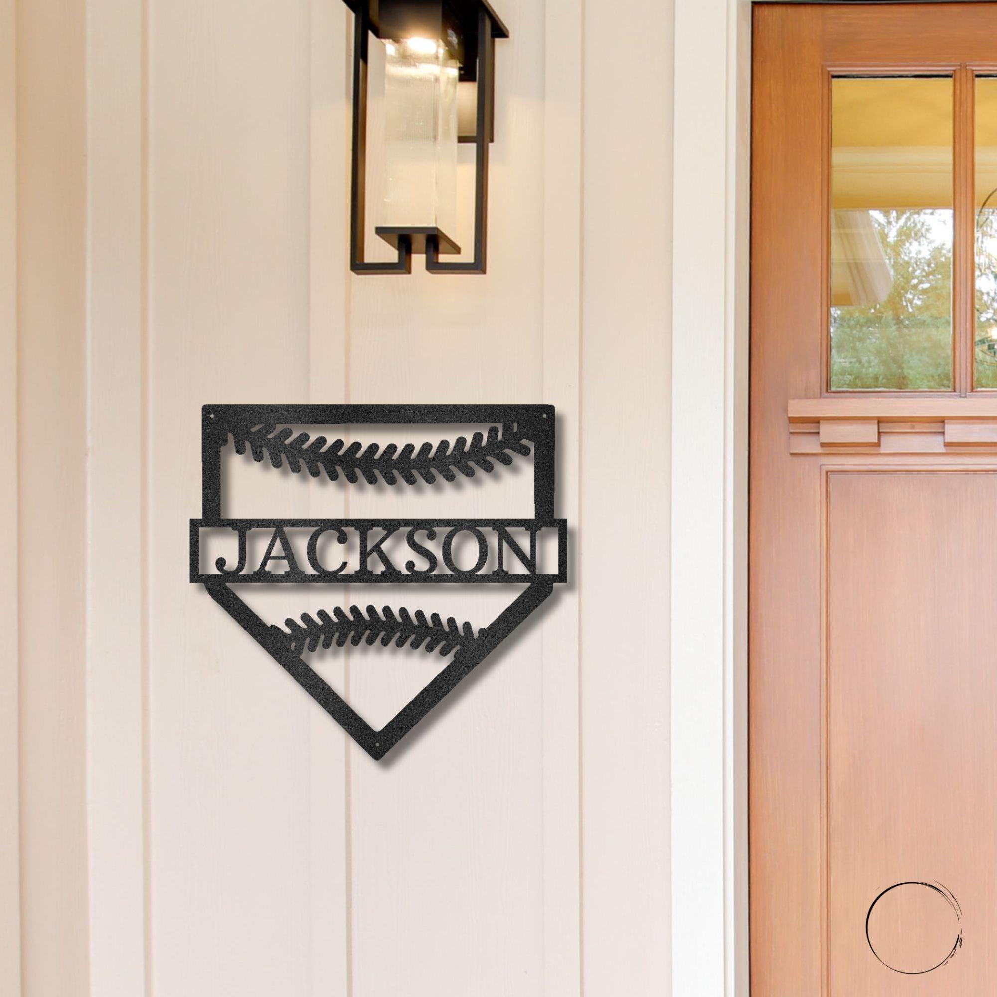 Baseball Home Plate Personalized Name Metal Art Wall Sign - Mallard Moon Gift Shop