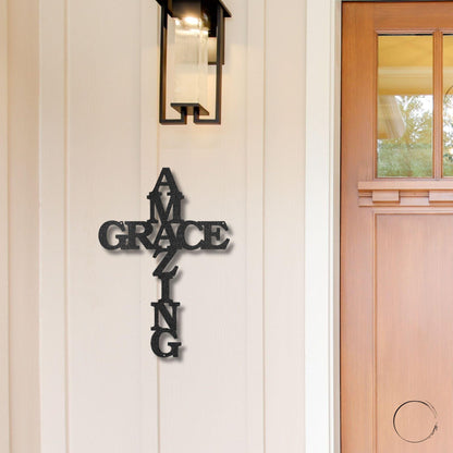 Amazing Grace Cross Metal Art Wall Sign - Mallard Moon Gift Shop
