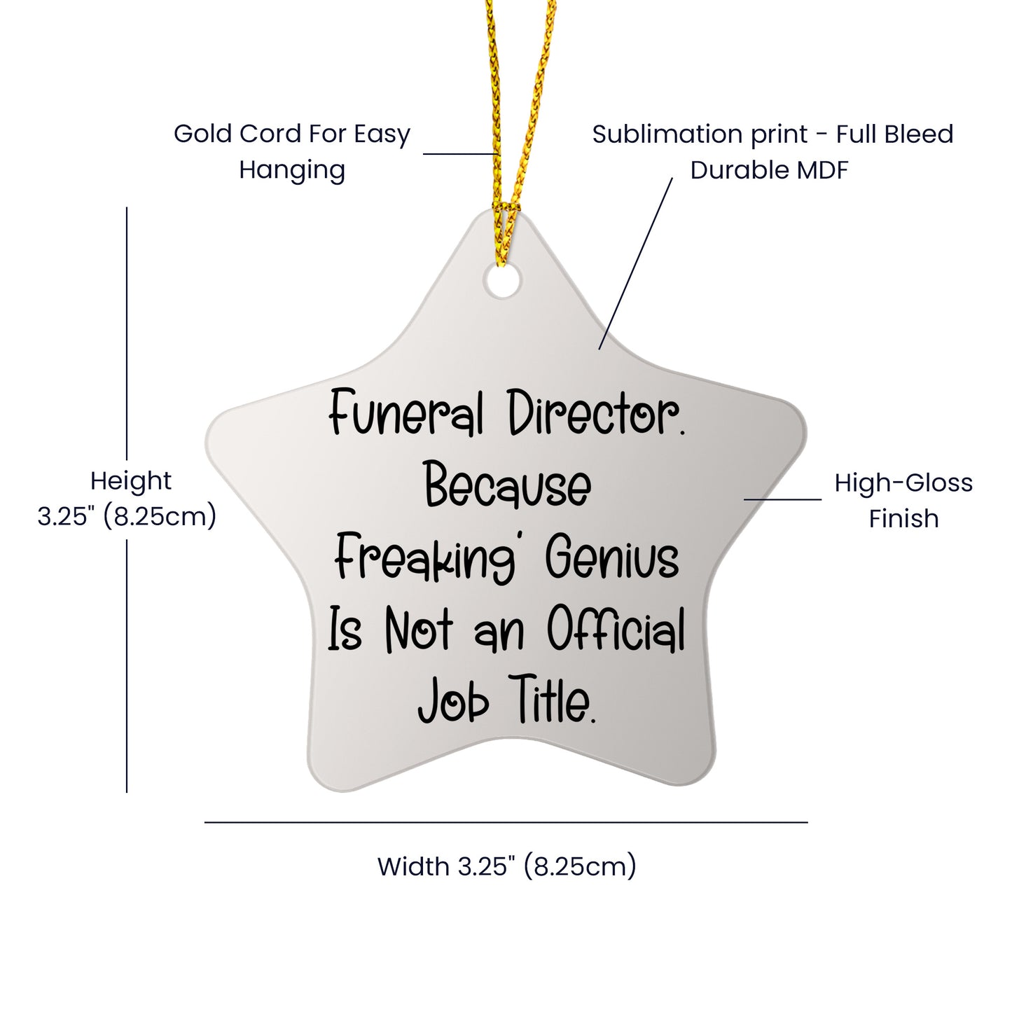 Funeral Director Gifts from Friends - 'Because Freaking' genius Is Not An Official Job Title.' Star Ornament for Christmas, Gifts for Funeral Director