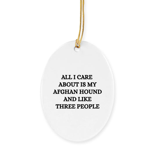 Funny Afghan Hound Dog Lover Gifts - Christmas Memorable Presents for Friends Who Say All I Care About are My Afghan Hound and Like Three People - Oval Ornament Decorations