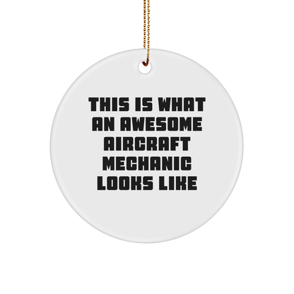 Funny Aircraft Mechanic Gifts, 'This Is What An Awesome Aircraft Mechanic Looks Like' Circle Ornament for Christmas, Gifts from Friends to Family