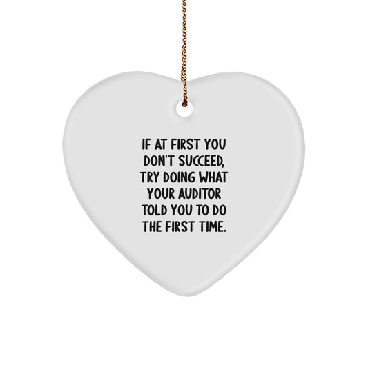 Funny Auditor Quotes Gifts for Men from Friends and Family - White Heart Ornament with Gold Cord for Christmas