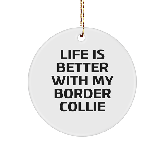 Funny Border Collie Dog Gifts from Family, Cute Circle Ornament with 'Life Is Better With My Border Collie' Quote for Christmas