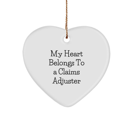 Funny Claims Adjuster Gifts, 'My Heart Belongs To A Claims Adjuster' Heart Ornament for Christmas, Gifts from Men to Women, Coworkers, or Friends