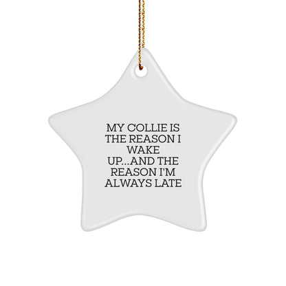 Funny Collie Dog Gifts - My Collie Is The Reason I Wake Up...and The Reason I'm Always Late, Star Ornament for Christmas