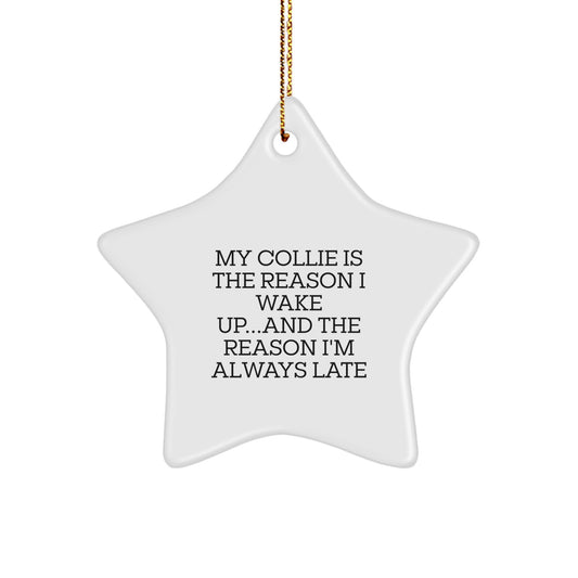 Funny Collie Dog Gifts - My Collie Is The Reason I Wake Up...and The Reason I'm Always Late, Star Ornament for Christmas