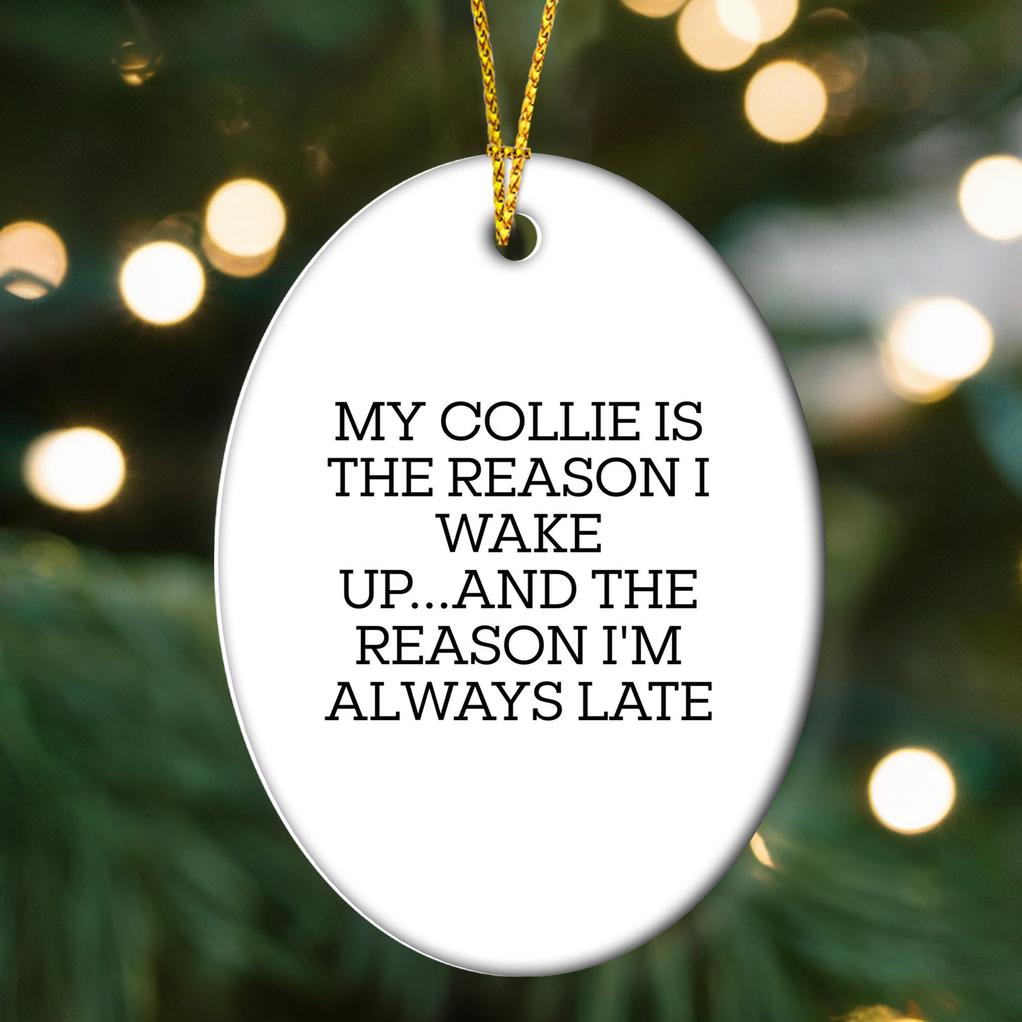 Funny Collie Dog Oval Ornament Gifts - 'My Collie Is The Reason I Wake Up...and The Reason I'm Always Late'