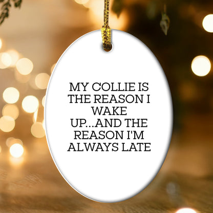 Funny Collie Dog Oval Ornament Gifts - 'My Collie Is The Reason I Wake Up...and The Reason I'm Always Late'