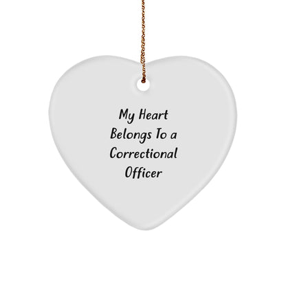Funny Correctional Officer Gifts for Women - 'My Heart Belongs To A Correctional Officer' Heart Ornament, Christmas Unique Gifts from Family to Coworkers