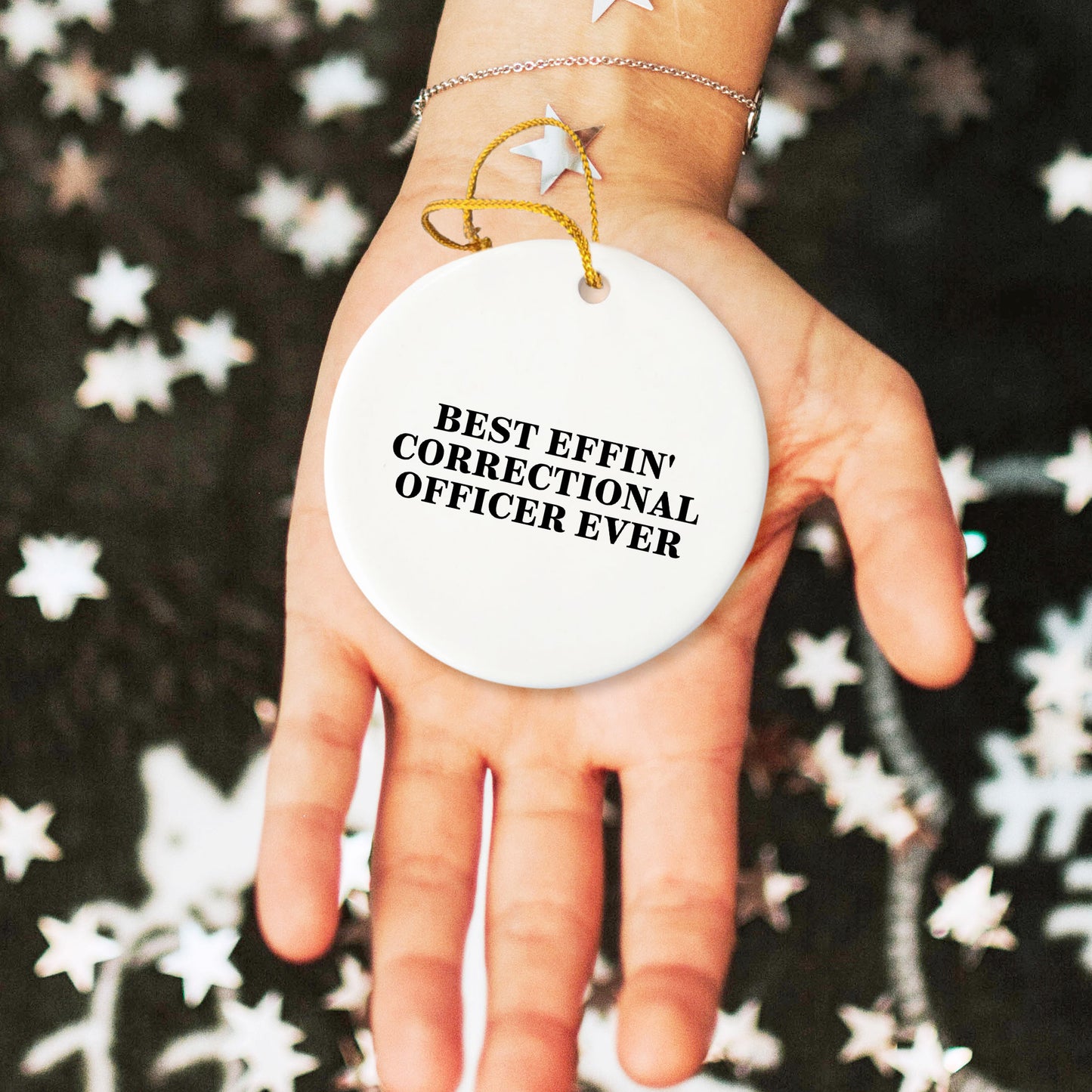 Funny Correctional Officer Gifts from Men, Gifts for Correctional Officers, Best Effin' Correctional Officer Ever Circle Ornament, Christmas Unique Presents