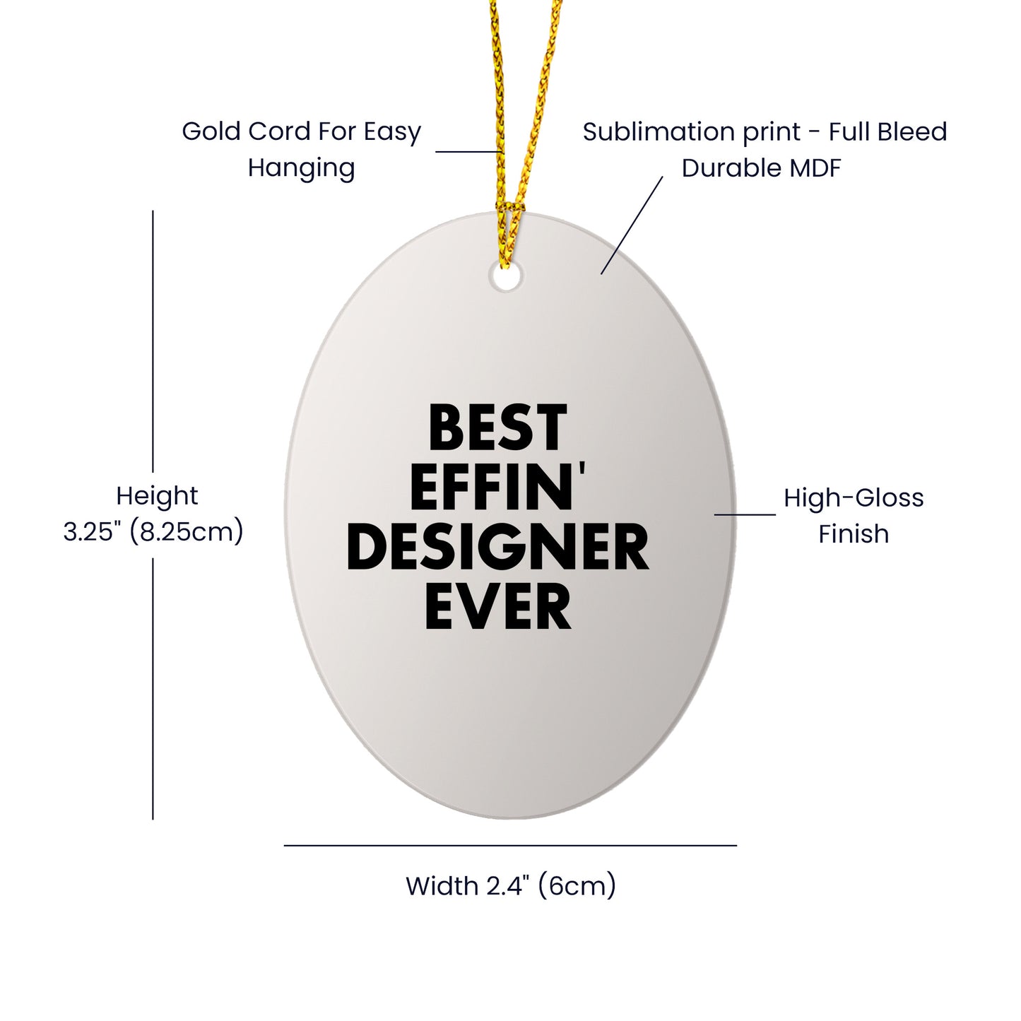 Funny Designer Gifts from Friends, Oval Ornament Quote 'Best Effin' Designer Ever' for Christmas, Unique Designer Gifts for Her, Him, or Home