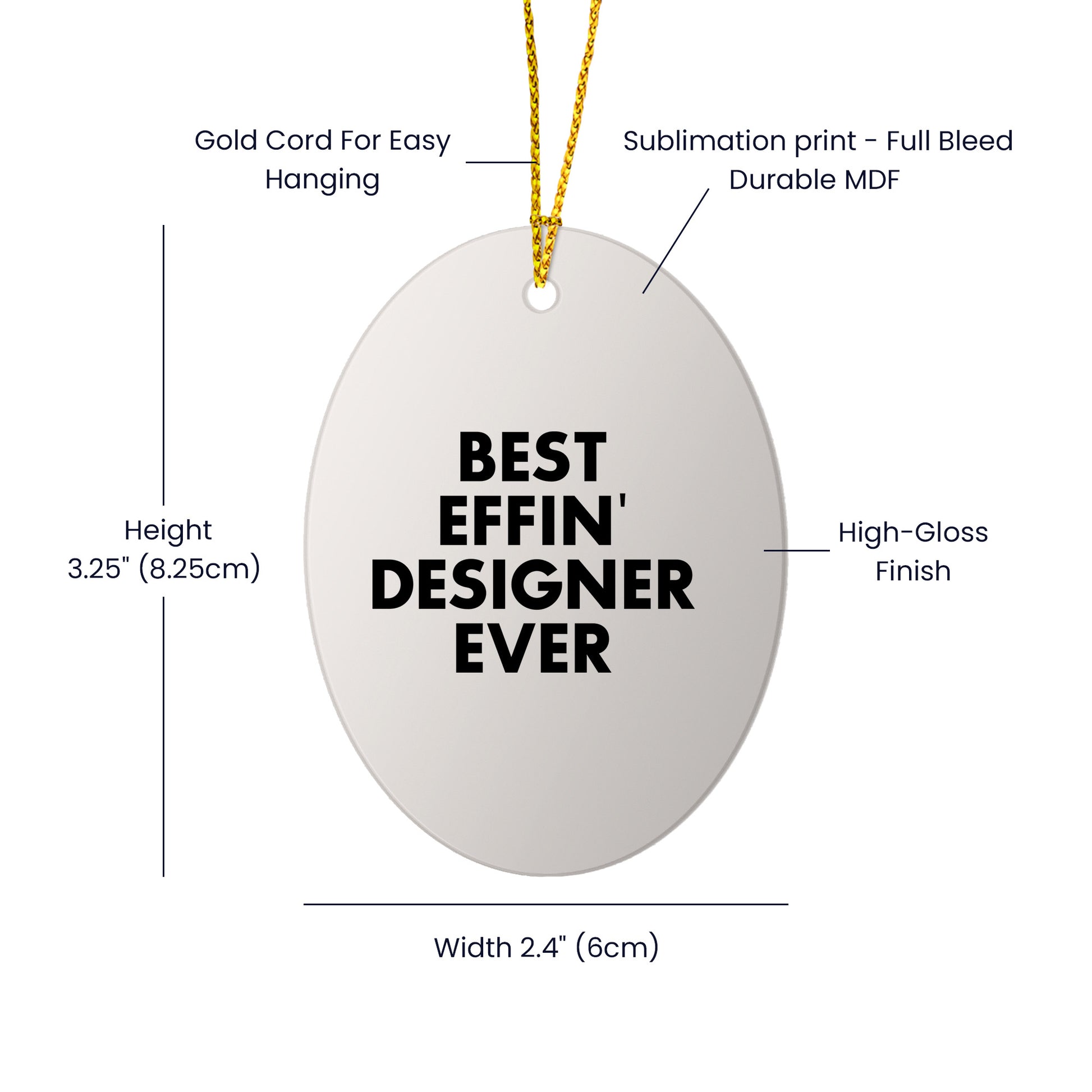 Funny Designer Gifts from Friends, Oval Ornament Quote 'Best Effin' Designer Ever' for Christmas, Unique Designer Gifts for Her, Him, or Home