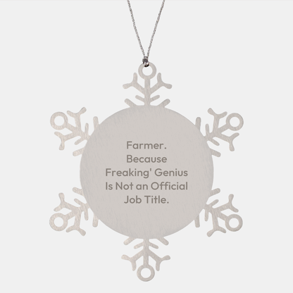 Funny Farmer Gifts: 'Farmer. Because Freaking' genius Is Not An Official Job Title.' Snowflake Ornament, Gifts from Men, Gifts for Farmer, Christmas Unique Gifts