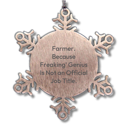 Funny Farmer Gifts: 'Farmer. Because Freaking' genius Is Not An Official Job Title.' Snowflake Ornament, Gifts from Men, Gifts for Farmer, Christmas Unique Gifts