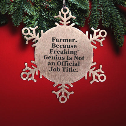 Funny Farmer Gifts - Snowflake Ornament, 'Farmer. Because Freaking' genius Is Not An Official Job Title.,' Christmas Unique Gifts from Friends to Farmer