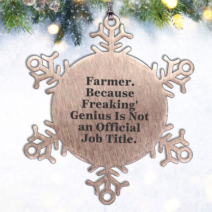 Funny Farmer Gifts - Snowflake Ornament, 'Farmer. Because Freaking' genius Is Not An Official Job Title.,' Christmas Unique Gifts from Friends to Farmer