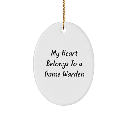 Funny Game Warden Gifts from Friends - 'My Heart Belongs To A Game Warden' Oval Ornament for Christmas