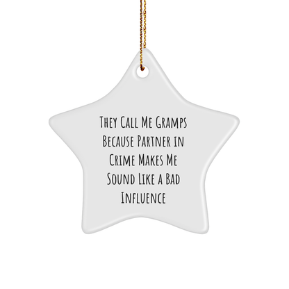 Funny Gramps Gifts for Men - 'They Call Me Gramps' Christmas Star Ornament with Gold Cord, Gifts from Family